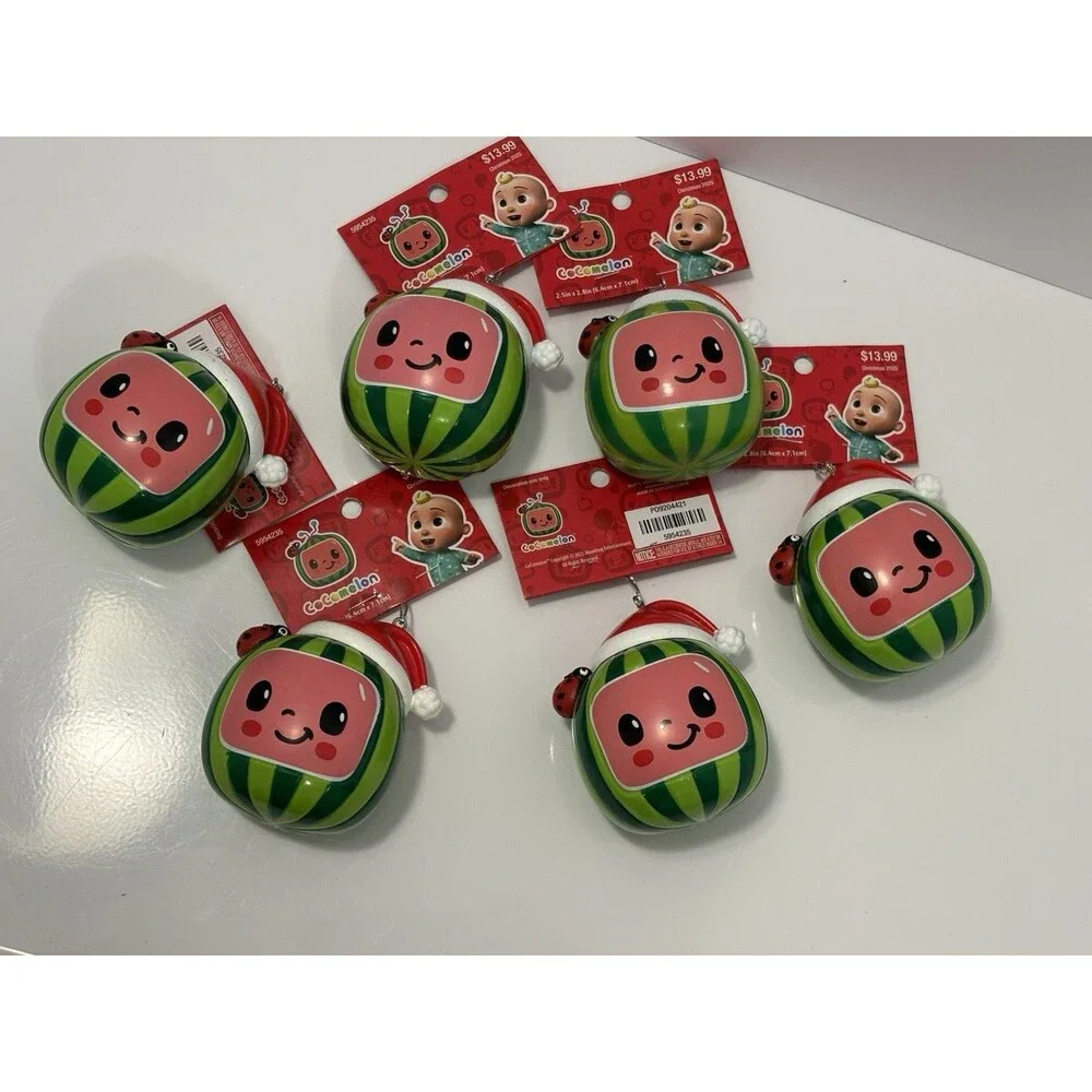 Kurt Adler Cocomelon Watermelon Santa Hat Ornament 3in Holiday Decor (Lot Of 6)